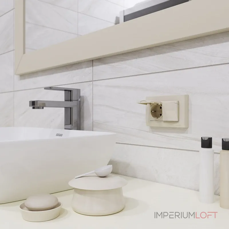 Розетка влагозащищенная с заземлением и шторками, без рамки с крышкой Werkel слоновая кость W1172203 от ImperiumLoft