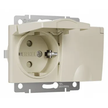 Розетка влагозащищенная с заземлением и шторками, без рамки с крышкой Werkel слоновая кость W1172203 Розетка влагозащищенная с заземлением и шторками, без рамки с крышкой Werkel слоновая кость W1172203
