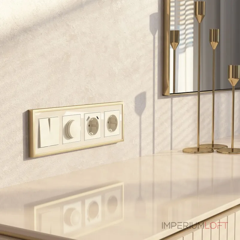 Рамка на 4 поста Werkel Baguette айвори/латунь W0042851 от ImperiumLoft