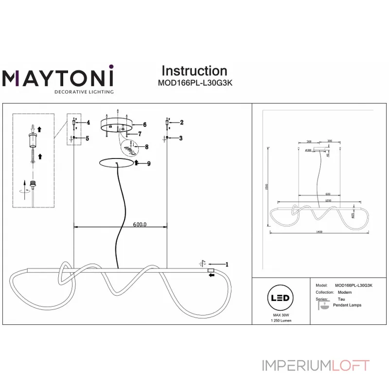 Подвесная люстра Maytoni MOD166PL-L30G3K