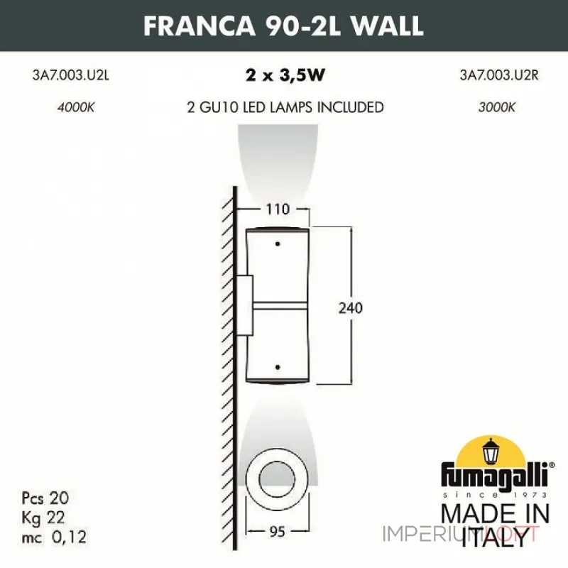 Светильник на штанге Fumagalli Franca 90 3A7.003.000.AXU1L от ImperiumLoft