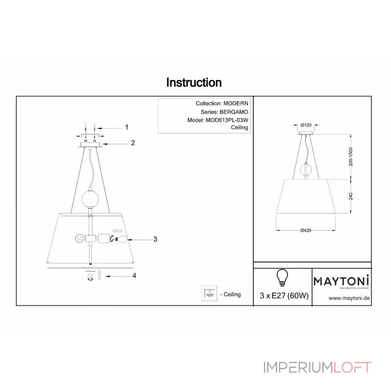 Подвесной светильник Maytoni MOD613PL-03W Подвесной светильник Maytoni MOD613PL-03W