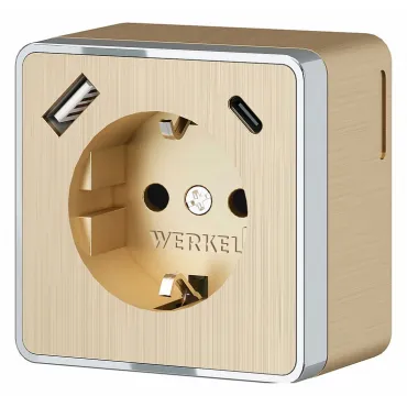 Розетка с заземлением, шторками и USB Werkel Gallant шампань рифленый W5071710 Розетка с заземлением, шторками и USB Werkel Gallant шампань рифленый W5071710