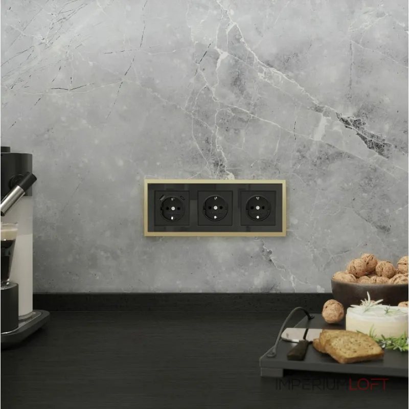 Рамка на 3 поста Werkel Baguette черный/латунь W0032852 от ImperiumLoft