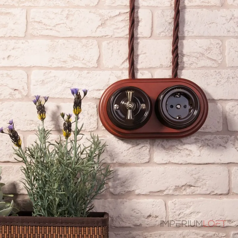 Выключатель на 4 положения двухклавишный без рамки Werkel коричневый Ретро W5620014 от ImperiumLoft