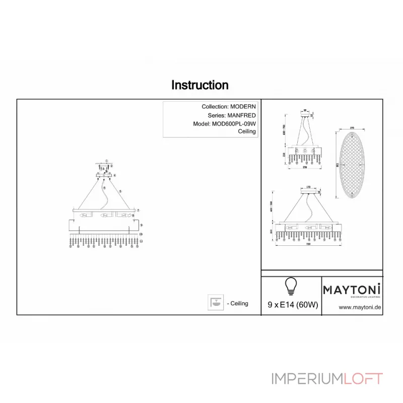 Подвесная люстра Maytoni MOD600PL-09W