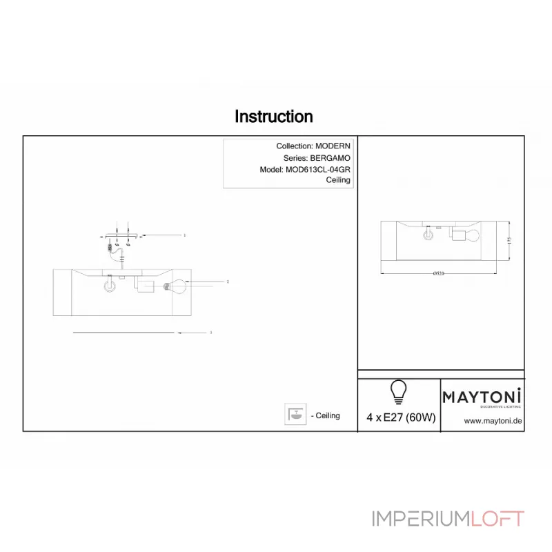 Потолочный светильник Maytoni MOD613CL-04GR