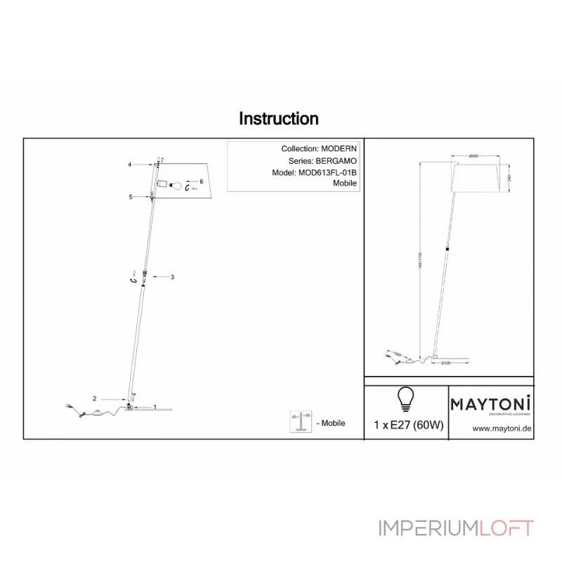 Торшер Maytoni Bergamo MOD613FL-01B Цвет арматуры хром Цвет плафонов серый от ImperiumLoft Торшер Maytoni Bergamo MOD613FL-01B Цвет арматуры хром Цвет плафонов серый от ImperiumLoft