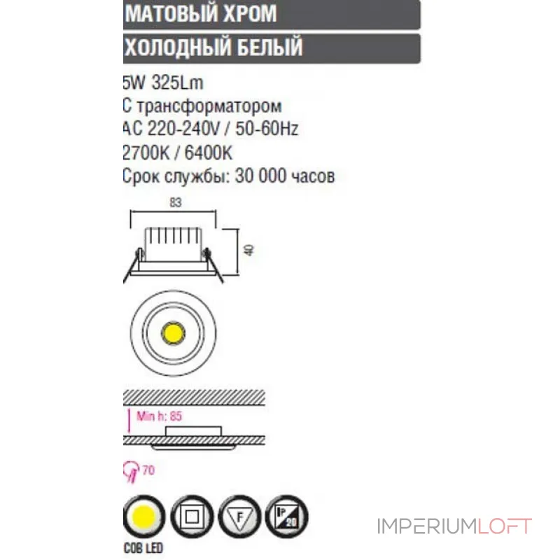 Встраиваемый светильник Horoz Electric HL699 HRZ00000390 от ImperiumLoft