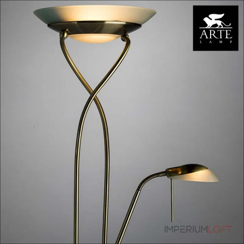 Торшер с подсветкой Arte Lamp Duetto A4399PN-2AB Цвет арматуры бронза Цвет плафонов белый от ImperiumLoft