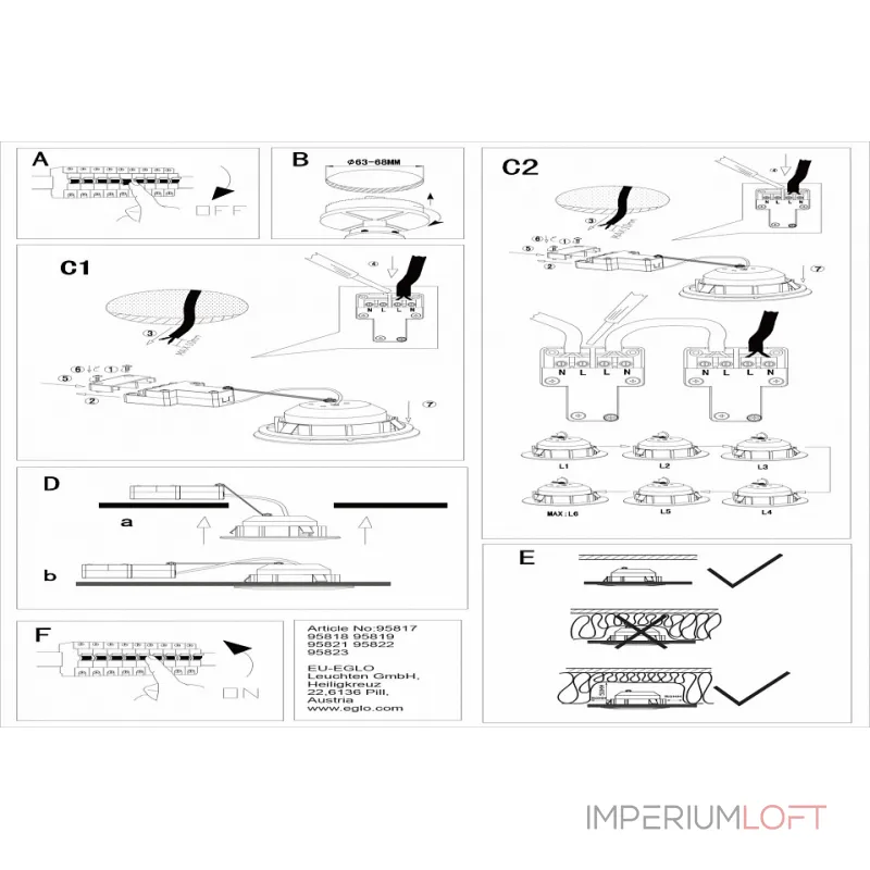 Комплект из 3 встраиваемых светильников Eglo ПРОМО Pineda 95821 Цвет плафонов белый Цвет арматуры белый от ImperiumLoft
