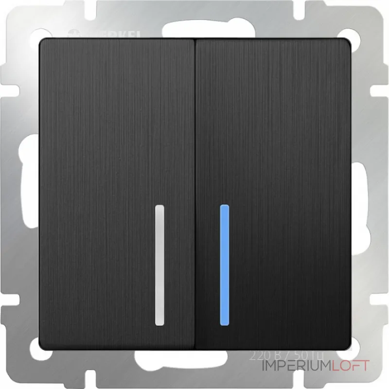 Выключатель двухклавишный с подсветкой без рамки Werkel графит рифленый W1120104 от ImperiumLoft