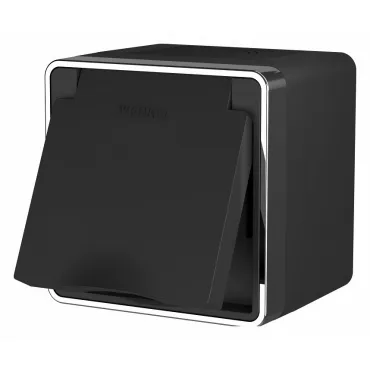 Розетка влагозащищенная с заземлением и шторками, с крышкой Werkel Gallant (черный/хром) W5071235 Цвет арматуры хром