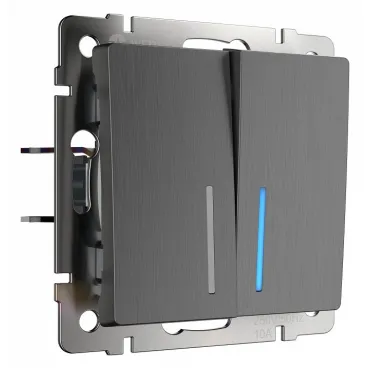 Выключатель двухклавишный с подсветкой без рамки Werkel графит рифленый W1120104