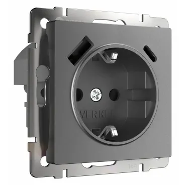 Розетка с заземлением, шторками и USB Werkel графит матовый W1171764