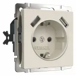Розетка с заземлением, шторками и 2хUSB, без рамки Werkel айвори матовые W1171562 от ImperiumLoft