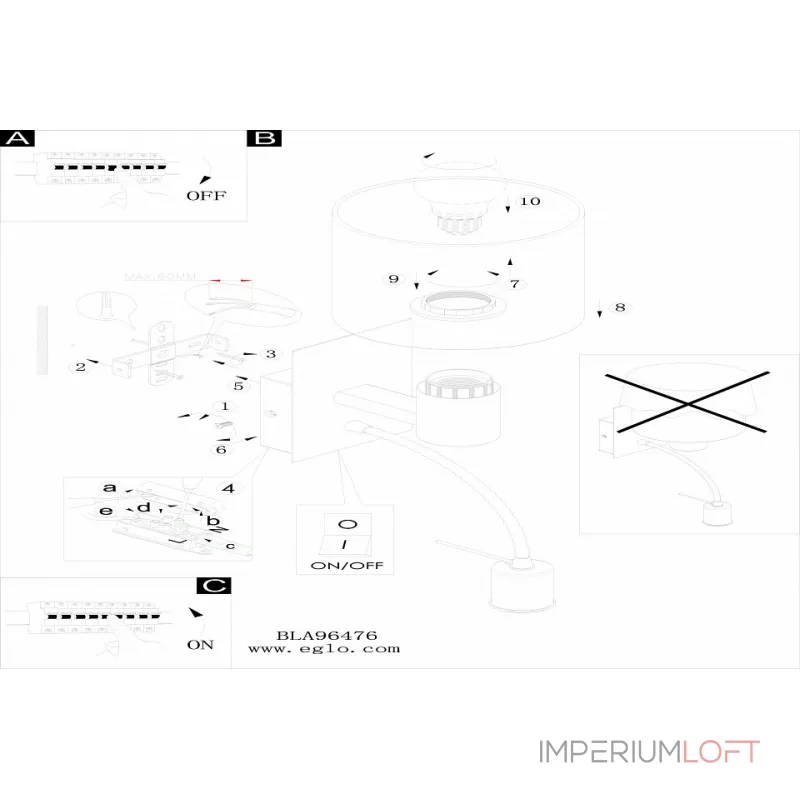 Бра с подсветкой Eglo ПРОМО Pasteri 96477 Цвет плафонов белый Цвет арматуры никель от ImperiumLoft