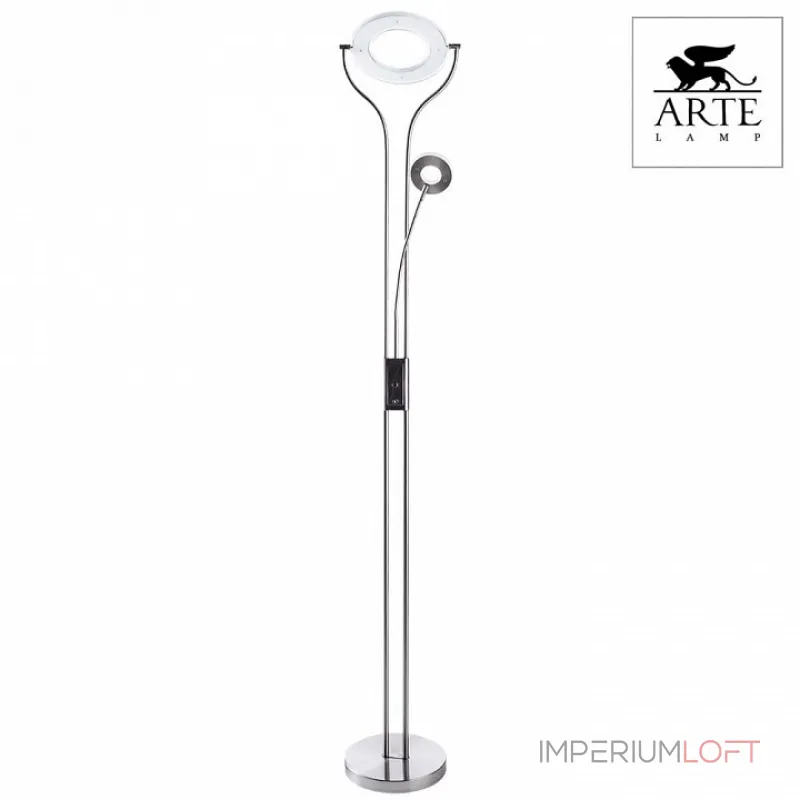 Торшер с подсветкой Arte Lamp Duetto led A5904PN-2SS Цвет арматуры серебро Цвет плафонов белый от ImperiumLoft