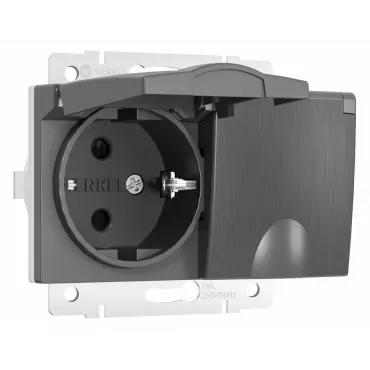 Розетка влагозащищенная с заземлением и шторками, без рамки с крышкой Werkel графит W1172204 Розетка влагозащищенная с заземлением и шторками, без рамки с крышкой Werkel графит W1172204