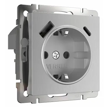 Розетка с заземлением, шторками и 2хUSB, без рамки Werkel серебряный рифленый W1171709 Розетка с заземлением, шторками и 2хUSB, без рамки Werkel серебряный рифленый W1171709