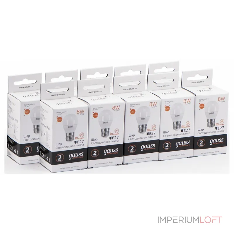 Лампа светодиодная Gauss E27 8Вт 3000K 53218 Цвет арматуры хром Цвет плафонов белый от ImperiumLoft Лампа светодиодная Gauss E27 8Вт 3000K 53218 Цвет арматуры хром Цвет плафонов белый от ImperiumLoft