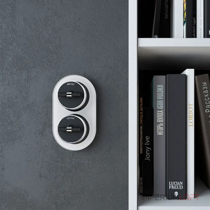 Выключатель двухклавишный с корпусом Werkel Vintage хром, черный W5822051 от ImperiumLoft