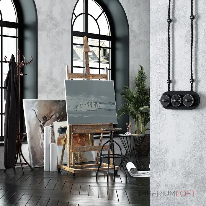 Выключатель двухклавишный с корпусом Werkel Vintage хром, черный W5822051 от ImperiumLoft