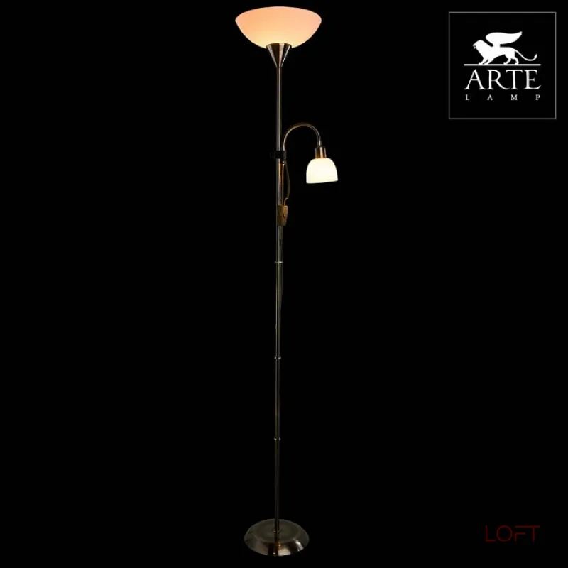 Торшер с подсветкой Arte Lamp Duetto A9569PN-2AB Цвет арматуры бронза Цвет плафонов белый от ImperiumLoft