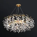 Подвесная люстра JASNA D80 с золотыми ветвями и стеклянными листьями от ImperiumLoft
