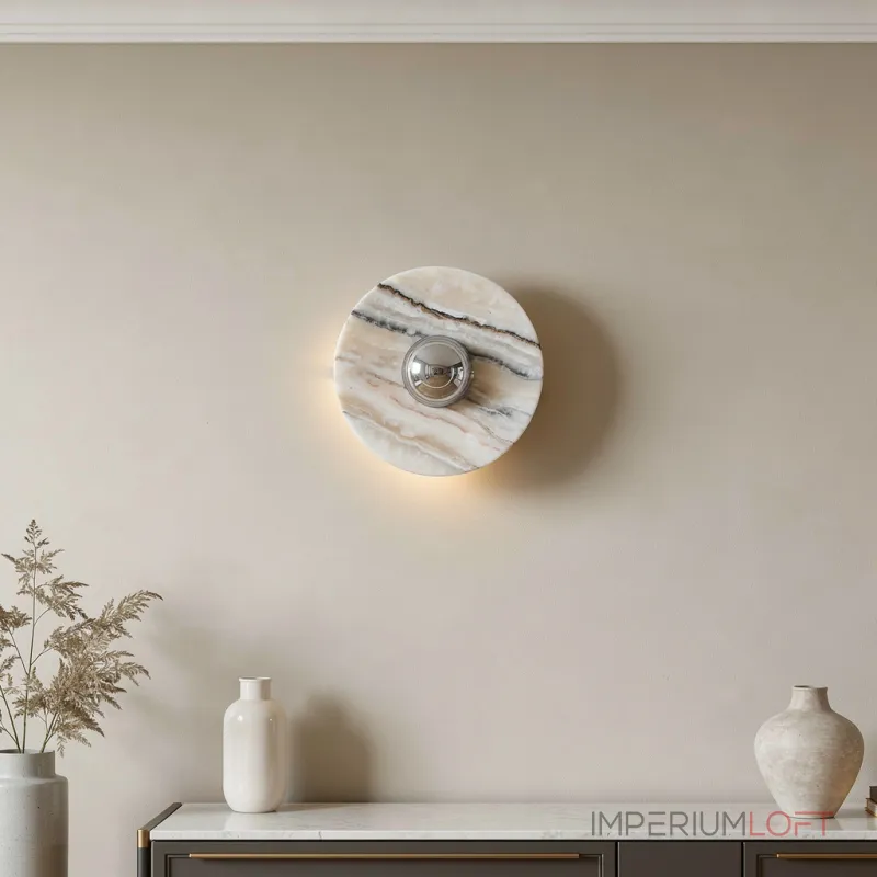 Настенный светильник Silence Stone D25 Silver с мраморным плафоном от VINSA Настенный светильник Silence Stone D25 Silver с мраморным плафоном от VINSA
