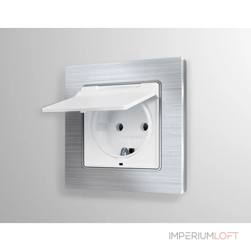 Лицевая панель ALFA (Белый матовый) для электрической розетки с/з со шторками и крышкой IP44 QUANT AP1280 от ImperiumLoft