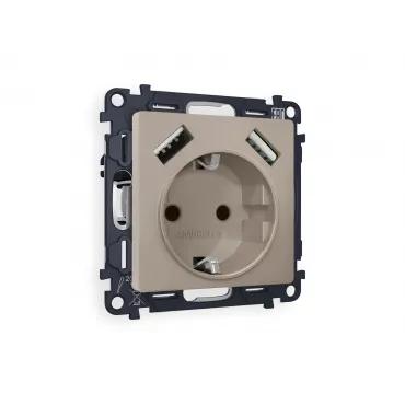 Комплект механизма электрической розетки 2USB A+A 18W быстрая зарядка с заземлением со шторками 2P+E 16A-250V Ambrella Volt MA MA369010