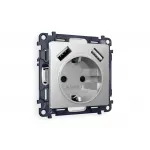 Комплект механизма электрической розетки 2USB A+A 18W быстрая зарядка с заземлением и шторками 2P+E 16A-250V Ambrella Volt MA MA409010