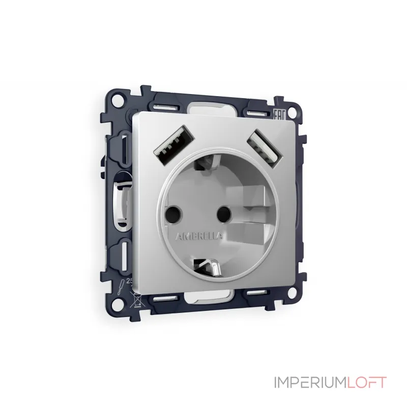 Комплект механизма электрической розетки 2USB A+A 18W быстрая зарядка с заземлением и шторками 2P+E 16A-250V Ambrella Volt MA MA409010 Комплект механизма электрической розетки 2USB A+A 18W быстрая зарядка с заземлением и шторками 2P+E 16A-250V Ambrella Volt MA MA409010