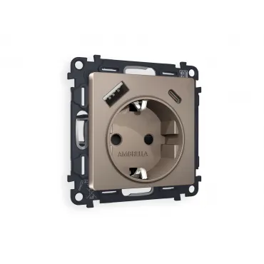 Комплект механизма электрической розетки 2USB A+C 20W быстрая зарядка с заземлением и шторками 2P+E 16A-250V Ambrella Volt MA MA640010 Комплект механизма электрической розетки 2USB A+C 20W быстрая зарядка с заземлением и шторками 2P+E 16A-250V Ambrella Volt MA MA640010