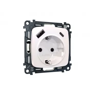 Комплект механизма электрической розетки 2USB A+C 20W быстрая зарядка с заземлением и шторками 2P+E 16A-250V Ambrella Volt MO MO210010