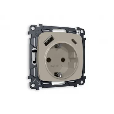Комплект механизма электрической розетки 2USB A+C 20W быстрая зарядка с заземлением со шторками 2P+E 16A-250 Ambrella Volt MO MO370010 Комплект механизма электрической розетки 2USB A+C 20W быстрая зарядка с заземлением со шторками 2P+E 16A-250 Ambrella Volt MO MO370010