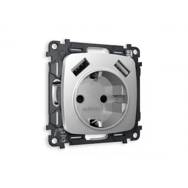 Комплект механизма электрической розетки 2USB A+A 18W быстрая зарядка с заземлением и шторками 2P+E 16A-250V Ambrella Volt MO MO409010 Комплект механизма электрической розетки 2USB A+A 18W быстрая зарядка с заземлением и шторками 2P+E 16A-250V Ambrella Volt MO MO409010