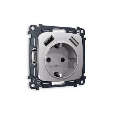 Комплект механизма электрической розетки 2USB A+A 18W быстрая зарядка с заземлением и шторками 2P+E 16A-250V Volt QUANT MO509010