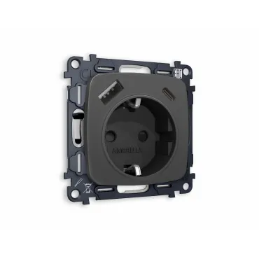 Комплект механизма электрической розетки 2USB A+C 20W быстрая зарядка с заземлением и шторками 2P+E 16A-250 Ambrella Volt MO MO910010 Комплект механизма электрической розетки 2USB A+C 20W быстрая зарядка с заземлением и шторками 2P+E 16A-250 Ambrella Volt MO MO910010