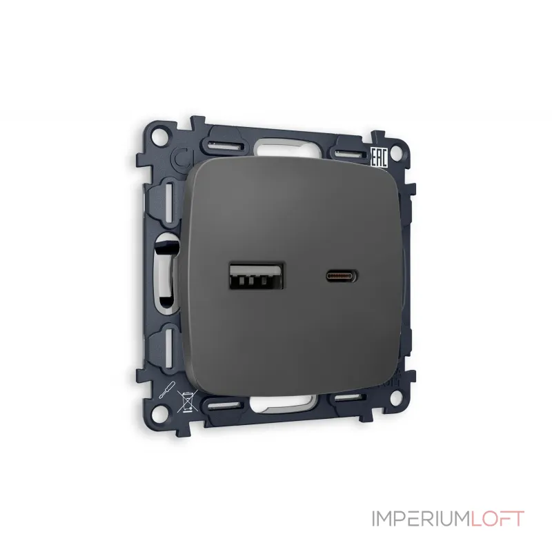 Комплект механизма розетки 2USB A+C 20W быстрая зарядка Ambrella Volt MO MO911010 Комплект механизма розетки 2USB A+C 20W быстрая зарядка Ambrella Volt MO MO911010