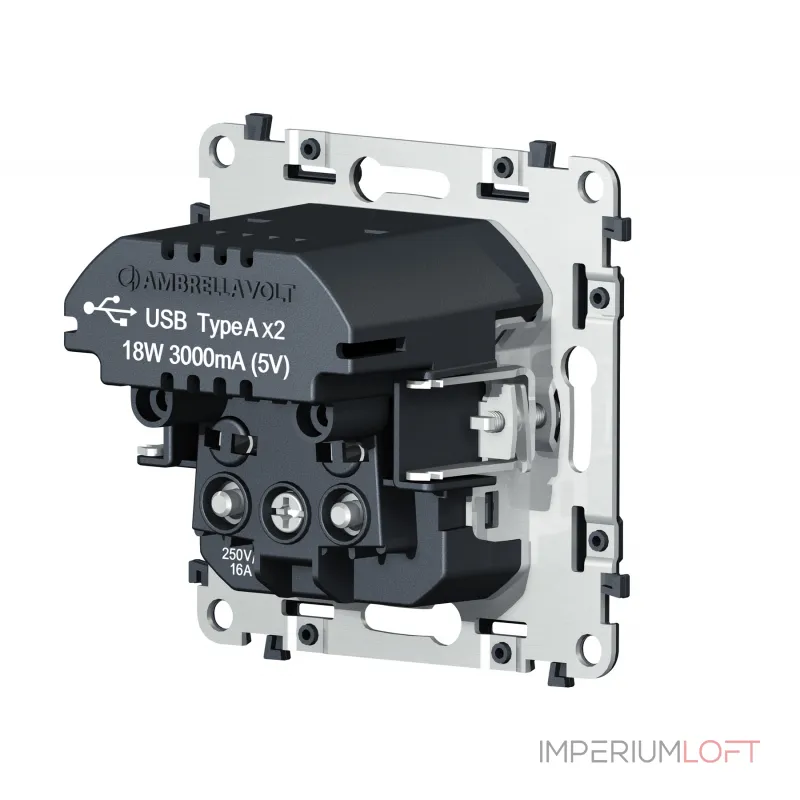 Механизм электрической розетки 2USB С+C 20W (быстрая зарядка) с/з на винтовых зажимах 16A-250V Volt QUANT VM165 от ImperiumLoft