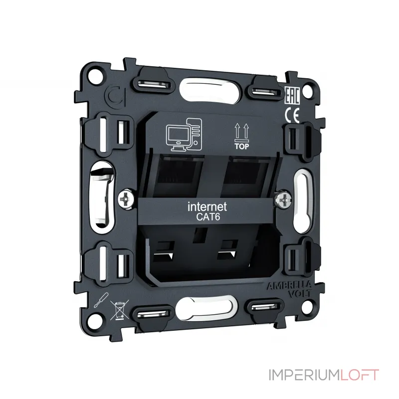 Механизм компьютерной двойной розетки RJ-45 (8P8C) CAT6 с автоматической защитной шторкой Volt QUANT VM189 от ImperiumLoft