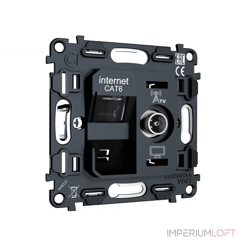 Механизм розетки компьютерной + TV оконечной RJ-45 (8P8C) CAT6/50-870 MHz 1dB с автоматической защитной шторкой Volt QUANT VM195 от ImperiumLoft