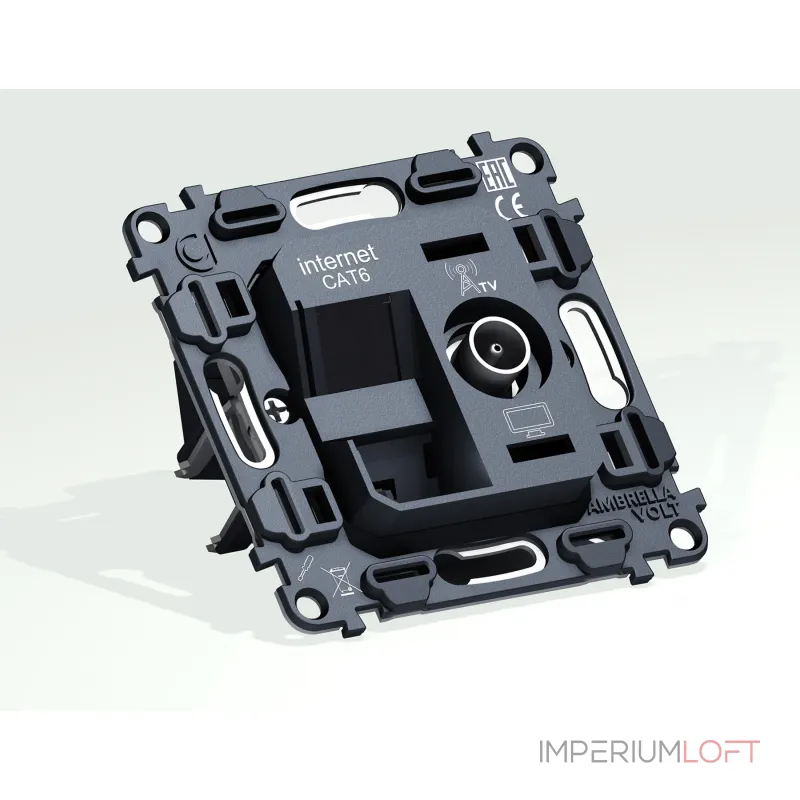 Механизм розетки компьютерной + TV оконечной RJ-45 (8P8C) CAT6/50-870 MHz 1dB с автоматической защитной шторкой Volt QUANT VM195 от ImperiumLoft