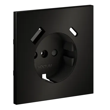 Накладка для розетки с заземлением и защитными шторками с USB A+C S70 (антрацит) Voltum VLSM001012