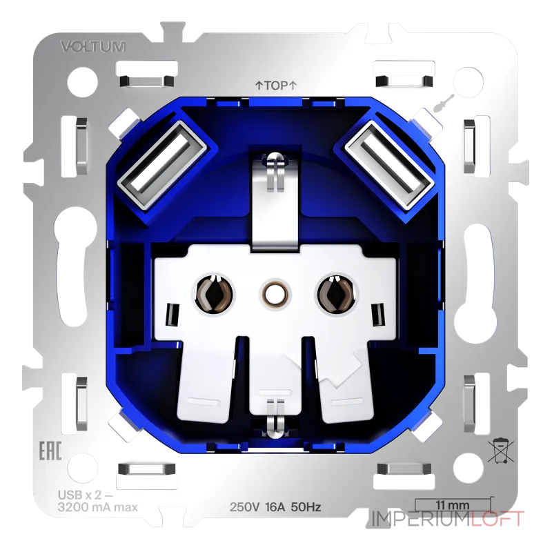 Механизм розетки с заземлением и защитными шторками 16А с USB A+A S70 Voltum VLS0404M от ImperiumLoft