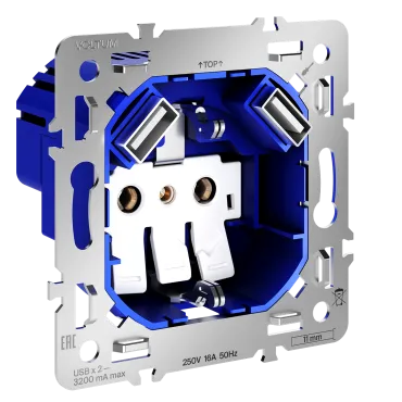 Механизм розетки с заземлением и защитными шторками 16А с USB A+A S70 Voltum VLS0404M