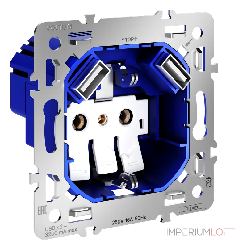 Механизм розетки с заземлением и защитными шторками 16А с USB A+A S70 Voltum VLS0404M от ImperiumLoft