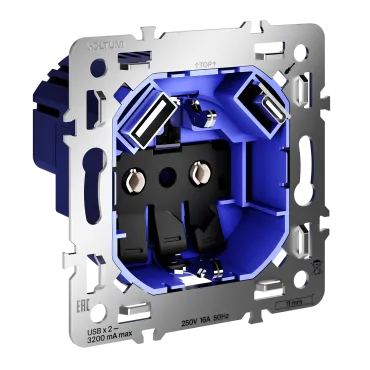 Механизм розетки с заземлением и защитными шторками 16А с USB A+C S70 Voltum VLS0405M